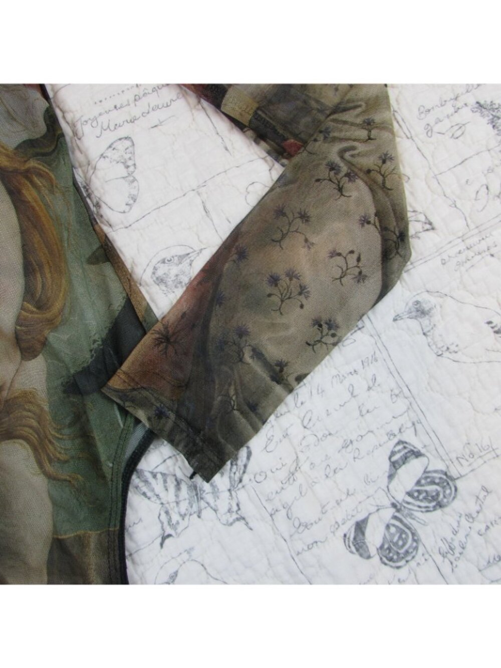 Mesh Tattoo Top Birth of Venus Long Slv Shirt Y2K Goddess Bodysuit Gothcore M - Picture 7 of 7